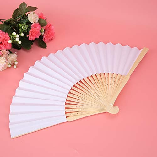 HELEVIA Folding Hand Fan, 5 Pack, 8.3 Inch Compact (White) — view 2