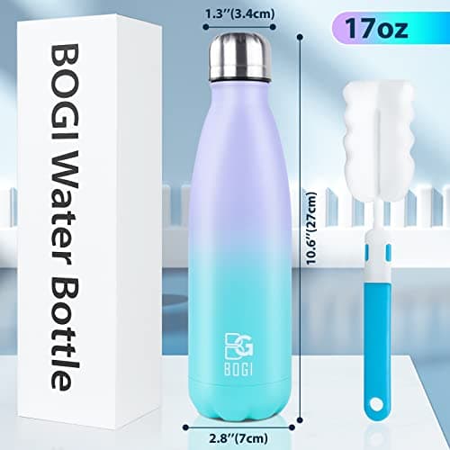 BOGI Insulated Metal Water Bottle, 500ml - Leakproof Stainless Steel - Keeps Hot & Cold - Sports Bottle for Girls & Boys - Mint — view 2