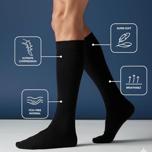 PENIKOSETE Compression Socks for Women Men 20 mmHg Lab-Tested Bamboo Charcoal Fiber Knee High Graduated Compression Air Travel Circulation Varicose Veins Swelling Edema Nurse Running Maternity — view 3