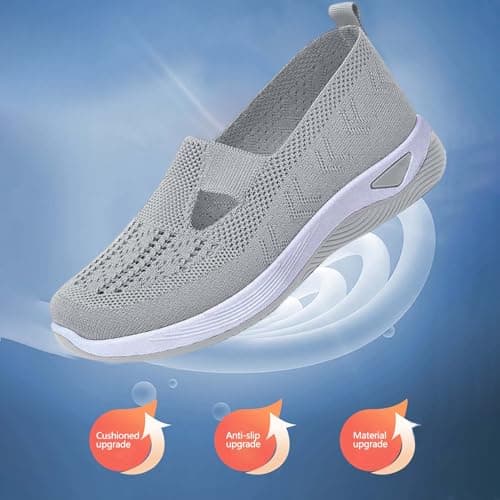Students Shoes for Girls，Wide Fit Ladies Breathable Mesh Walking Running Trainers Slip On Comfortable Arch Support Soft Sole Athletic Tennis Sneakers Non Slip Low Top Orthopedic Shoes — view 6