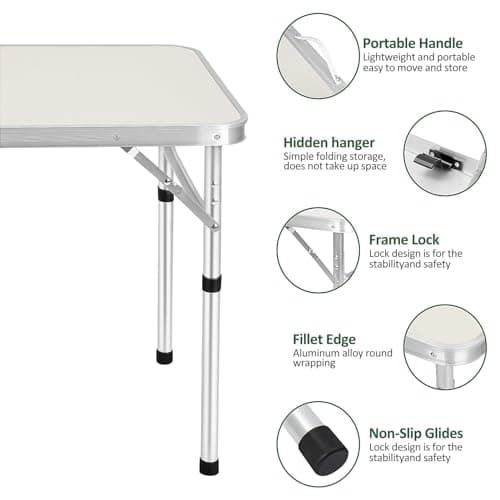 Youyijia 2FT Camping Table Folding Picnic Table Adjustable Height Multipurpose Party Dining small camping Table Lightweight with Carry Handle for Catering Buffet and Garden — view 5