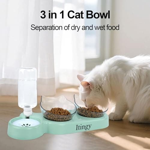 Itingy 15° Tilted 3-In-1 Cat Food Bowl Set with Removable Water Bottle — view 2