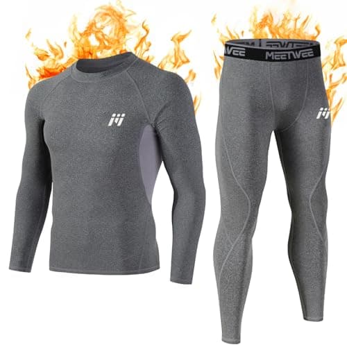 MEETWEE Men's Thermal Underwear Set, Winter Long Sleeve Base Layer Quick Dry Long Johns Compression Suit for Workout Skiing Running Hiking, Grey, L