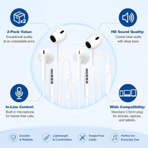 Risecore 2 Pack Wired Earphones 3.5mm with Built-In Microphone & Volume — view 3