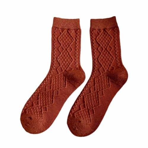 KIXZSAZ 2PCS Thermal Socks Thickened Solid Retro Wool Sock Coldproof Durable Stockings Footwear Winter Travel Birthday, Wine Red