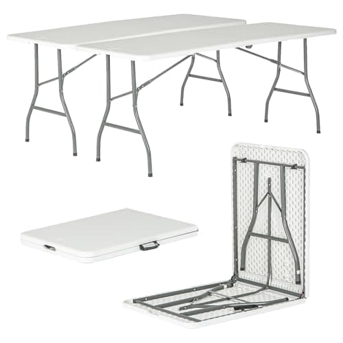 Harbour Housewares Rectangle Folding Trestle Tables - 180cm (6ft) - White - Pack of 2 Outdoor Folding Table for Picnic, BBQ, Garden, Camping, Wedding, Party Catering