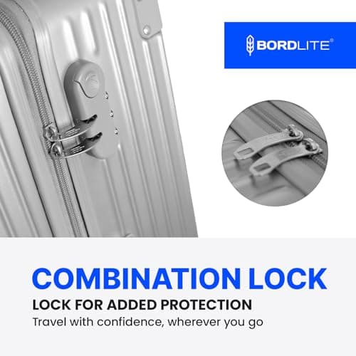 Bordlite 24 Inch Medium Suitcase (65x41x25cm) Lightweight ABS Hard Shell Checked Luggage – Durable Travel Case with 360 Spinner Wheels, Telescopic Handle & Combination Lock – Silver — view 4