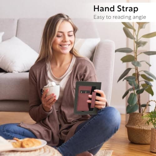 Slim Case for 7"/6.8" Kindle Paperwhite with Hand Strap(12th/11th Generation 2024/2021) and Kindle Colorsoft Signature Edition,Stand Cover and Card Slot,Premium PU Sleeve with Auto Wake/Sleep,Burgundy — view 6