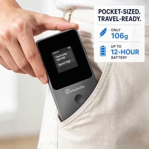 IotesimGlo Mobile Hotspot Portable WiFi Hotspot for Travel & Business, 4G LTE Hotspot USA &130+ Countries, No SIM Card Needed, 12h Life, Pocket WiFi【Free 15GB US Data for 30 Days】 (T8+Brand-15G-US) — view 4