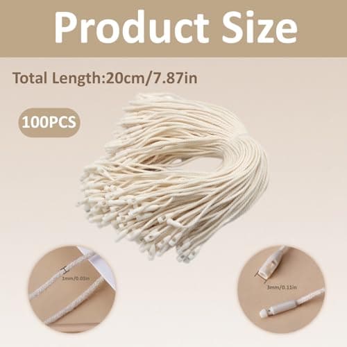 100 PCS Cotton Hang Tag String, Disposable Price Strings with Snap Lock for Luggage Label, Fastener Hook Ties for Products Clothes Brand Tag Price — view 2