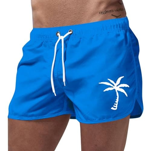 Generisch Swimming Trunks Swim Shorts Stretch Fashion Casual Travel Coconut Tree Print Beach Shorts Neoprene Vest, blue, M