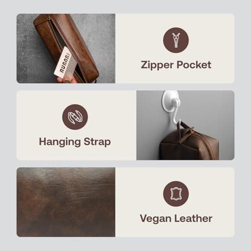 RUBAB MEN Premium Vegan Leather Toiletry Bag for Men | Shaving Kit Bag & Grooming Travel Pouch for Men | Waterproof Lining Tan Shade Pack-It Smart Edition — view 5