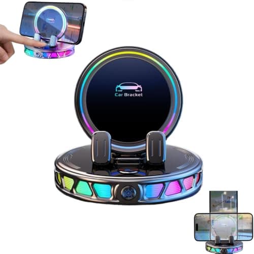 RGB Ambient Light Wireless Car Charger, 15W Auto-Clamping Wireless Charging Phone Holder with Vacuum Suction Cup, Fast Charging, 360° Rotating Car Mount Charger with 7-Color RGB Light