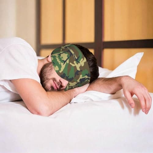 Green Military Camo Print Sleep Mask Wide Wraparound Reversible Light Blocking Travel Fit — view 6