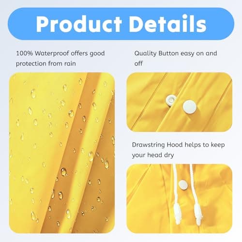 AropaeenGlowry Waterproof Rain Poncho for Adults, 2 Pack Reusable Raincoat with Hood & Sleeves, Portable Emergency Poncho for Camping, Hiking, Travel, Outdoor Events (Yellow) — view 4