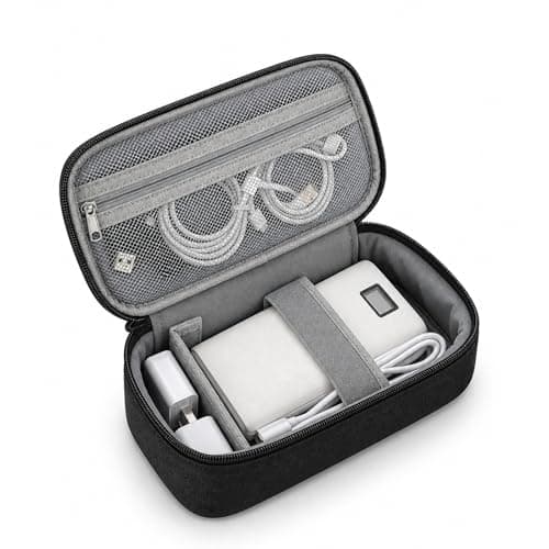 Solvio Electronics Organiser Bag, Rigid Travel Tech Pouch Bag with Handle, Waterproof Shockproof Cable Storage Case with Removable Dividers for Chargers, Cords, Power Bank, Hard Drive, Black