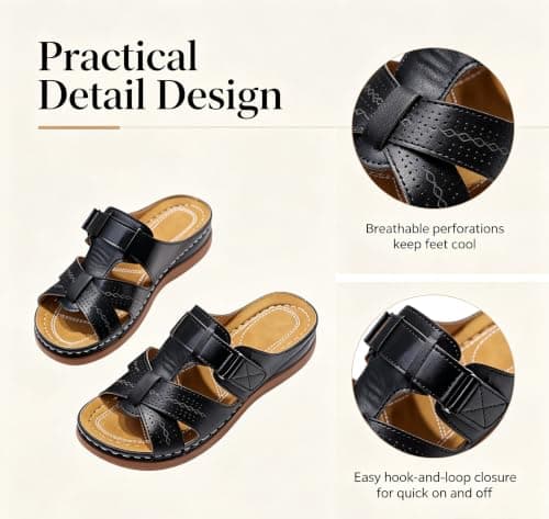 Orthopedic Wedge Sandals for Women, Arch Support Adjustable Straps Open Toe Platform Walking Shoes, Summer Flat Sandals (Burgundy,6) — view 6
