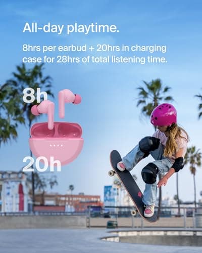 Belkin SoundForm Nano 2 Bluetooth Earbuds for Kids with Built-in Microphone, 28H Battery Life, Safe 85dB Volume, IPX5 Water Resistance - Kids Bluetooth Earbuds for iPhone, iPad, Galaxy, & More - Pink — view 2
