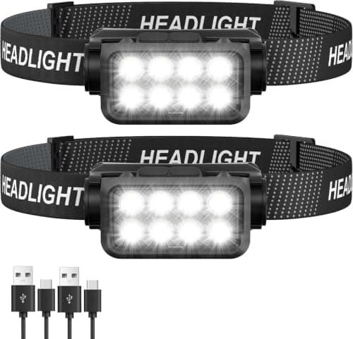 Sogdeco Head Torch Rechargeable 2 Pack, 8LED Super Bright Headlamp-10 Modes