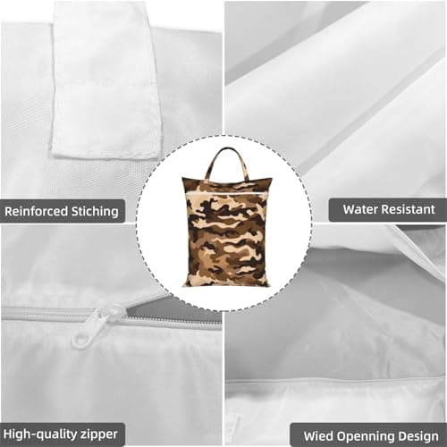 Brown Camouflage Travel Laundry Bag With Handle, 1 Pc Large Waterproof Dirty Clothes Bags With Zipper, Foldable Swimsuit Workout Bag Washable Wet Clothes Storage Organizer For Dorm — view 5