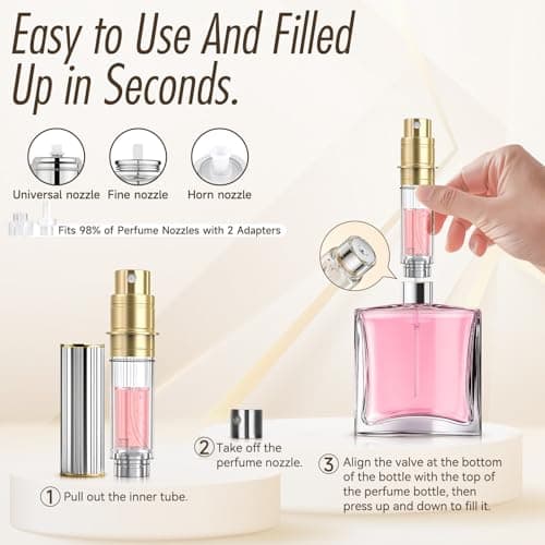 Perfume Atomiser, 5ml Perfume Travel Bottle, Refillable Perfume Bottle Mini Atomiser Spray Perfume Dispenser Refill Bottle fits Purse Handbag Pocket Luggage for Women and Men (Silver) — view 6