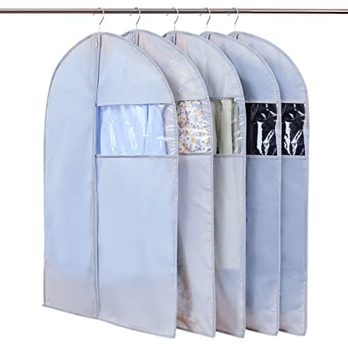 Niviy Suit Bags 60 x 100 cm, Grey Garment Covers with Zip & Clear Window