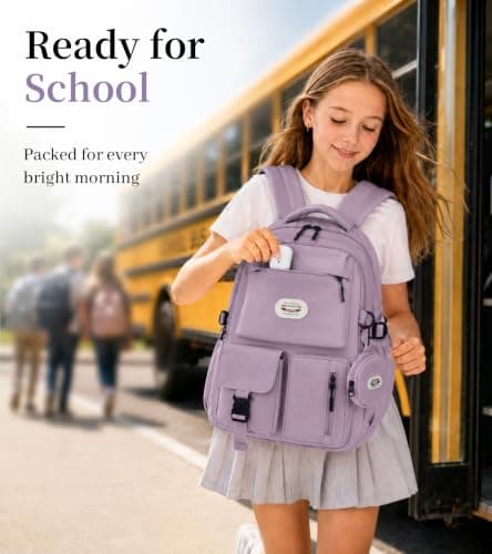 BECOJADDE Backpack School Bag for Women and Girls, 15.6" Laptop, Purple 25L — view 3