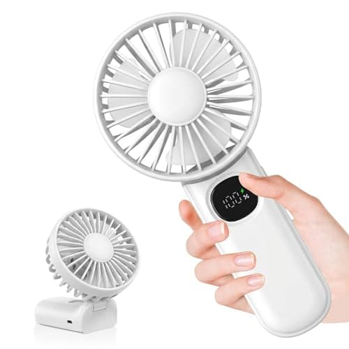 CNMTCCO Hand Held Fan,Portable Handheld Fan Rechargeable,Mini Hand Fan with 5 Speeds,With LED Display Foldable Desk Fan Electric USB Small Hand Held Fans for Travel Outdoor Office Home Bedroom (White)