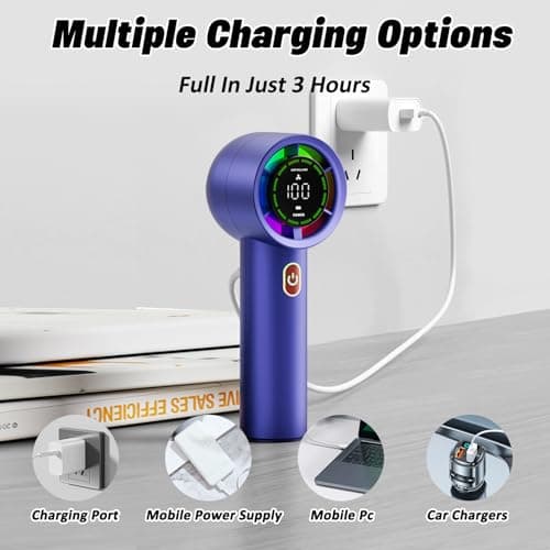 wokdsbl Rechargeable Hand Held Fan 3000mAh Mini Personal Fan Blue — view 5