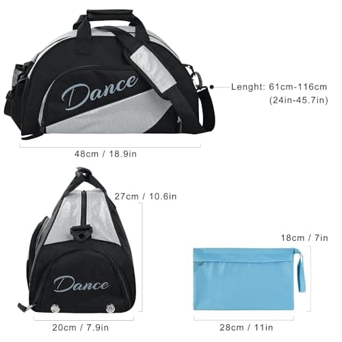 kilofly Girl's Ballet Dance Sports Gym Duffel Bag Travel Carry On + Handy Pouch, Silver, 18.9 inch — view 2
