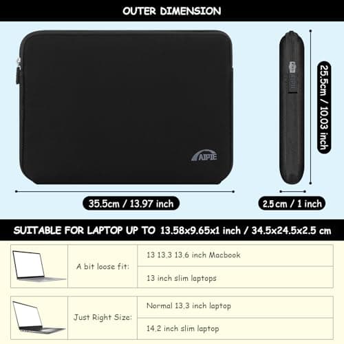 AIPIE Laptop Sleeve 14 14.2 Inch Bump Absorb Laptop Case 13.58x9.65x1 Inches Durable Cover Compatible with Asus, Dell, HP, Lenovo Thinkpad Ideapad Chromebook Ultrabook Surface Gaming PC, Black — view 2