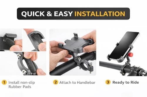 Bike Phone Holder, Aluminium Bike Phone Mount with Secure Lock, 360° Rotatable Motorbike Phone Holder, Heavy-Duty Anti-Slip Clamp, Fits 3.5–7 Inch Smartphones, 20–35mm Handlebars — view 6