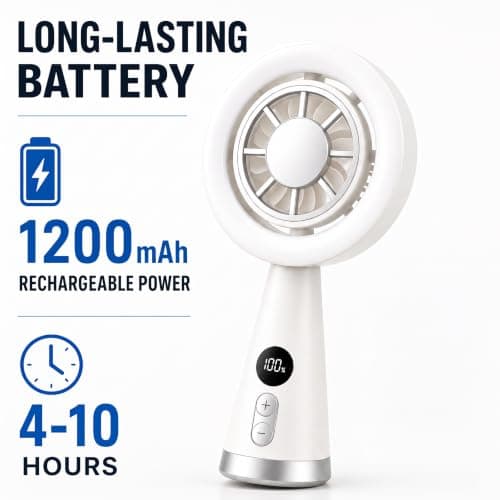 Handheld Fan Rechargeable, 5-Speed Portable Mini Desk Fan with LED Light — view 2