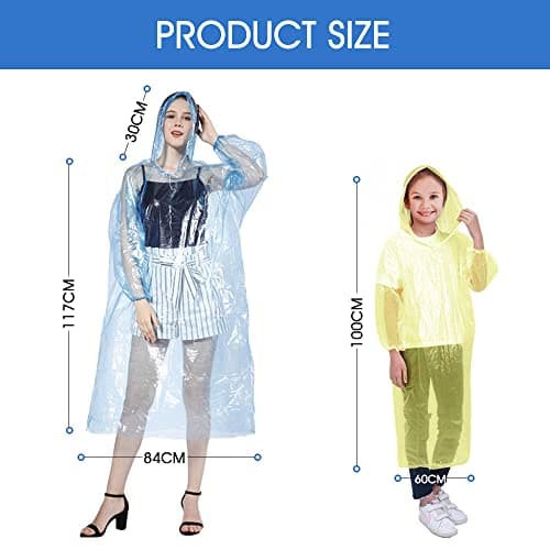 hoinya 4 Pack Disposable Rain Poncho, Waterproof Rain Ponchos for Adults and Kids Family Pack - Emergency Lightweight Raincoat with Hood and Sleeves for Camping Hiking Climbing — view 2