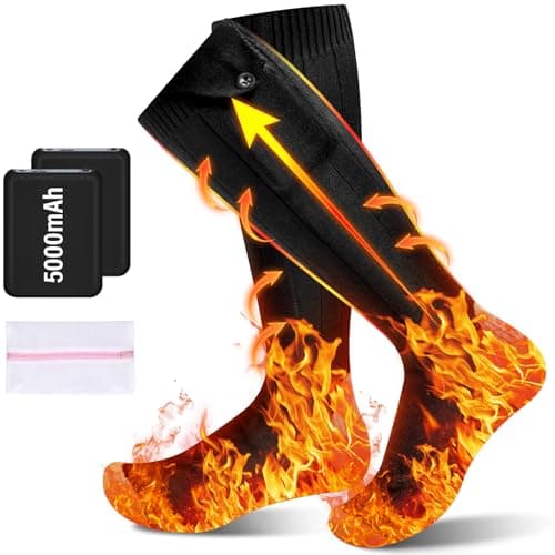 OHFAMO Rechargeable Heated Socks for Men Women, Electric Heated Socks with 2 Rechargeable 5V 5000mah Battery Powered 360° Foot Warmer 4 Levels Heating Suitable for Hiking Camping Outdoor, UK 3~13