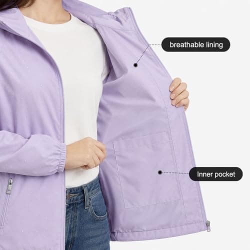 GDOKKNY Women Waterproof Rain Jacket, Lightweight Packable Hooded Raincoat with Storage Pouch, Windproof Rain Coat for Cycling Hiking Commuting Travel — view 4