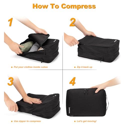 Compression Packing Cubes, Lumesner 8 Set Travel Essentials Packing Cubes for Carry on Suitcases, Compression Suitcase Organizers Bag Set & Travel Cubes (8-piece, Black) — view 4