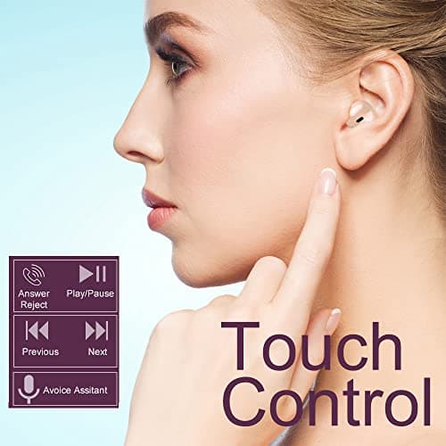 eleror Invisible Wireless Blue Tooth Earbuds Mini Earpiece Small Ear Buds Semi in-Ear Headphone Touch Control for Work, Home, Music, Audiobooks and Podcasts (Single Beige) — view 6