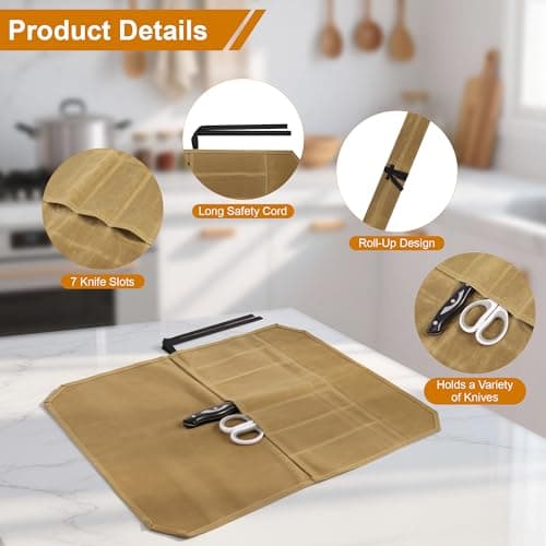 Hahorpa Chefs Knife Roll Bag, Waterproof Canvas Chef Bag with 7 Slots — view 3