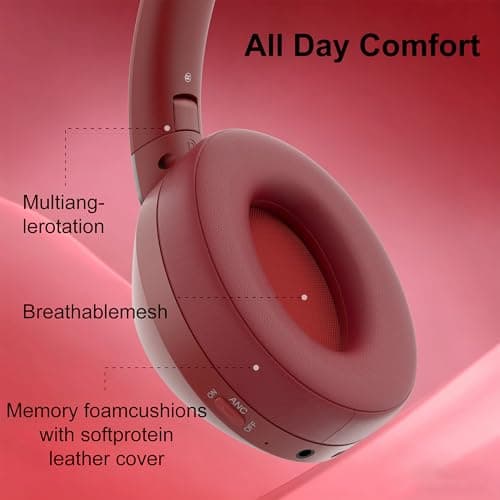 Wireless Headphones Bluetooth, Memory Foam Ear Cups, 100H Playtime (Red) — view 5