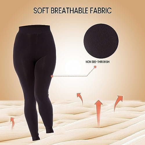 Heatwave Pack of 2 Women's Leggings Velvet Plush Thermal Fleece Lined High Waist Stretchy Comfortable Cosy Soft Feel All Day Comfort Winter, L/XL Black — view 3