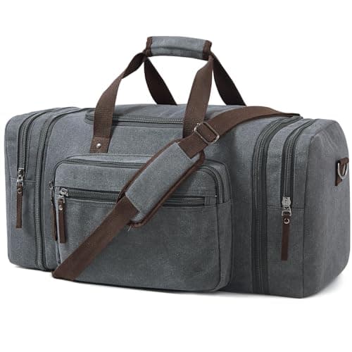 EKOROMIER 55L Canvas Travel Duffel Bag for Men – Expandable Weekender Holdall – Cabin Size Overnight Bag for Gym, Carry-On or Short Trips – Grey