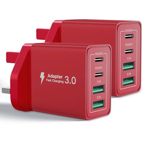 2Pack USB C Plug,40W 4-Port Fast Charger Plug Dual Port PD Power Adapter + QC Mains Wall Chargers Type C Charger Plug for iPhone 17 16 15 14 13 12 Pro Max 8 iPad