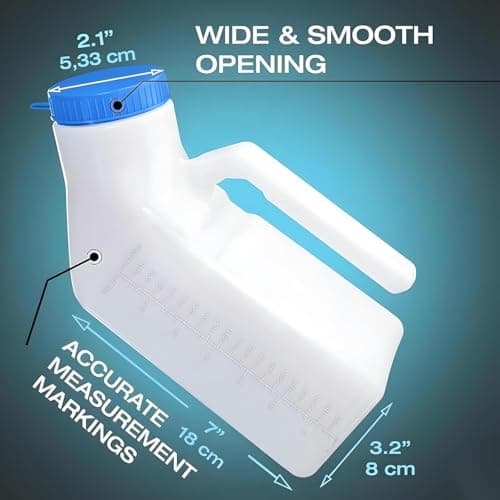 Urinals for Men Glow in The Dark Lid by Tilcare (1 Pack) - 32oz/1000mL Thick Plastic Mens Bedpan Bottle with Screw-on Lid - Spill Proof Urinary Chamber - Male Portable Travel Pee Bottles — view 6