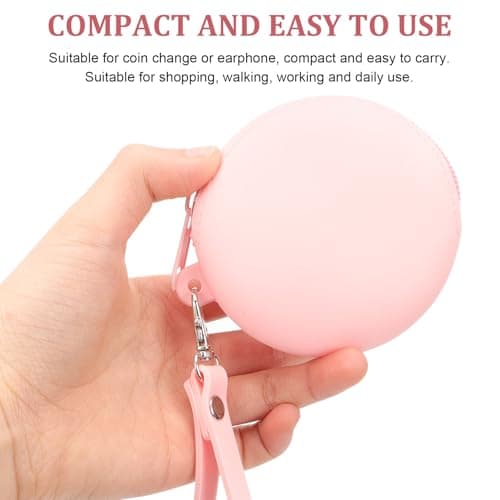 Hemobllo Small Silicone Change Purse with Keychain and Wrist Strap for Women and Girls, Easy to Carry Pink Coin Purse for Travel and School, Simple Design Organising Coins and Earphones — view 4