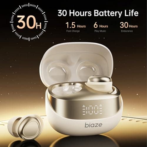biaze Wireless Sleep Earphones,Side Sleep Earphones with Noise Reduction Function in Ear with Bluetooth 5.4,LED Display 3g Mini Earbuds,30H Long Battery Life Compatible with Apple and Android,Beige — view 3