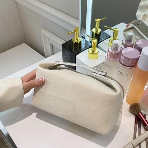 Voddkis Cream Cosmetic Bag - Travel Makeup Bag - Canvas Toiletry Bag - Cosmetic Accessory Organiser with Zip (Off-White) — view 2