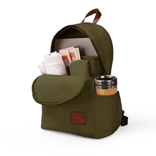 WooStyle Premium Cotton Canvas Backpack – Stylish, Lightweight, Multifunctional Laptop Bag, Extra Capacity. Fits 13”-15” inch Laptops. Unisex, All Ages. Includes Matching Pouch (Olive Green) — view 3