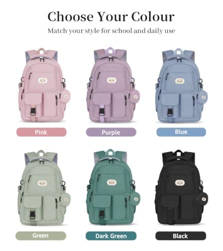 BECOJADDE Backpack School Bag for Women and Girls, 15.6" Laptop, Green 25L — view 6