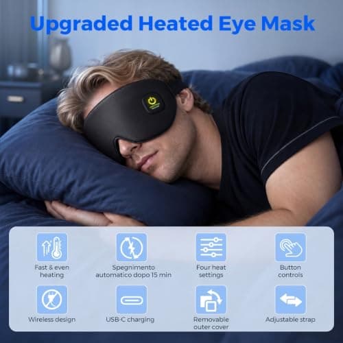 Heated Eye Mask for Sleeping: USB Cordless Warm Eye Compress for Dry Eyes - 4 Heat Levels Hot Eye Compress Improved Sleep with Washable Cover - Rechargeable Blackout Eye Sleep Mask for Sleeping Travel — view 4